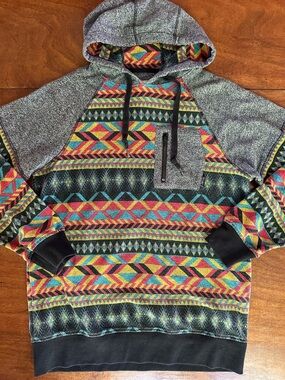 Empyre Surplus Co Aztec Hoodie Small Colorful Tribal Print Pullover